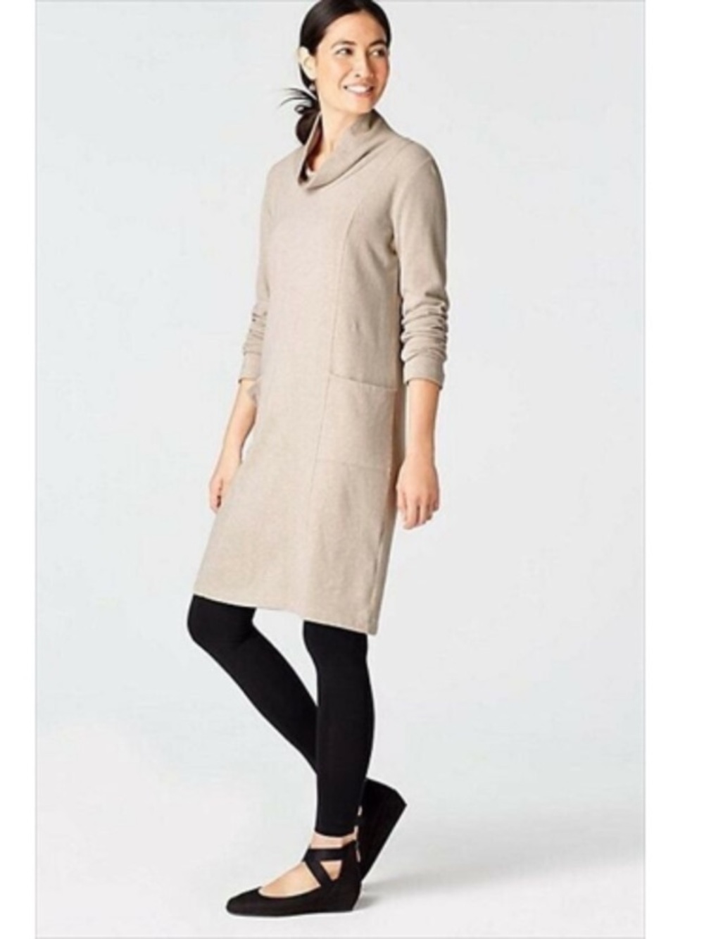 Pure Jill Cowl Neck Long Sleeve Tunic Dress in Gray